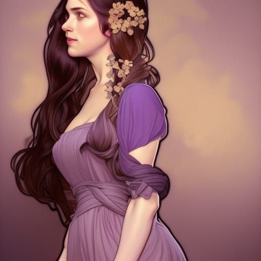 Woman in Lilac Dress: Hyperdetailed Digital Portrait