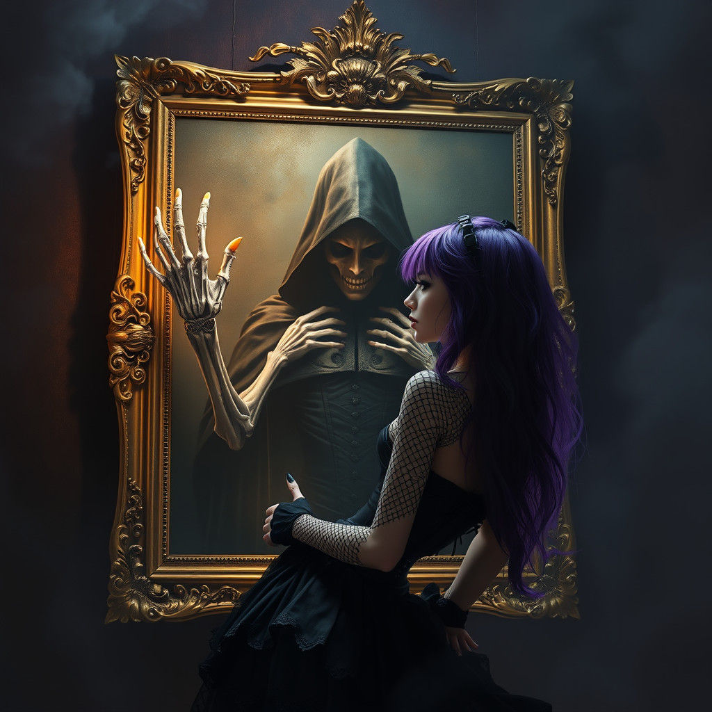 Goth Fairy Gazing at Dementor Portrait, Dark Fantasy Art