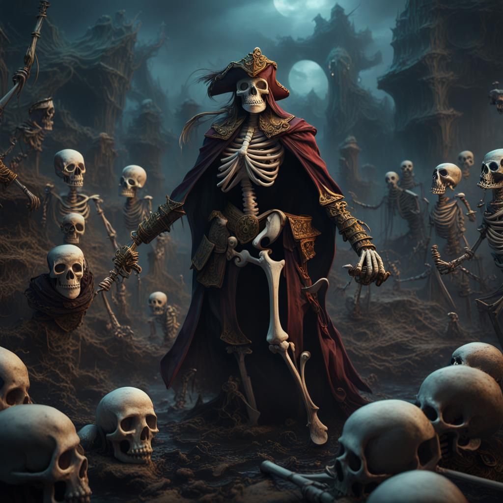 Ghost Pirates and Skeletons Battle in Fantasy Art