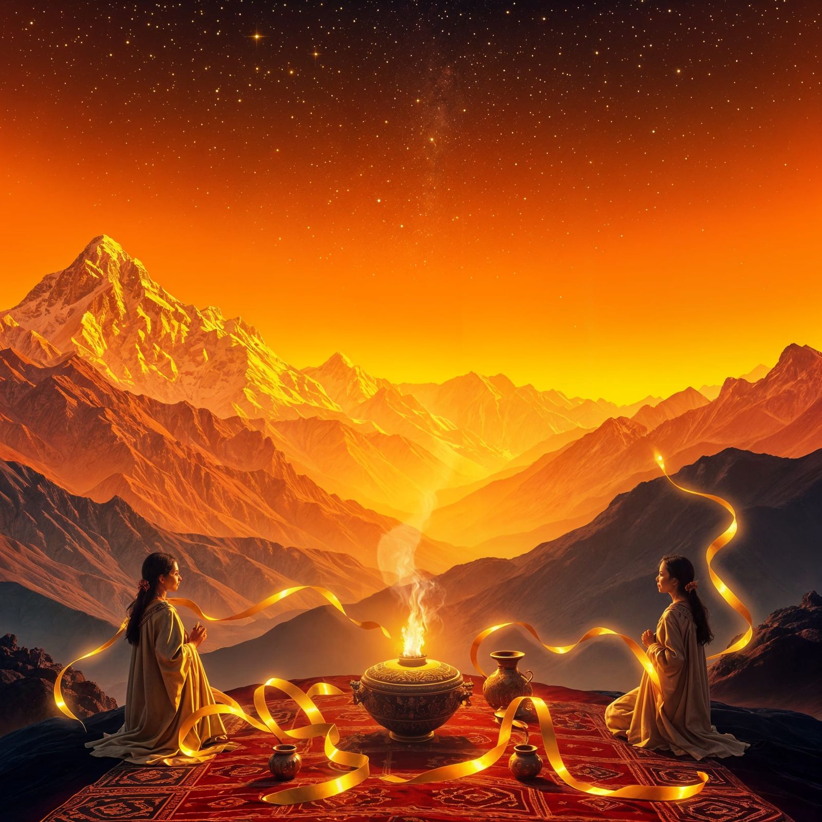 Vibrant Andean New Year Celebration in Surrealist Golden Glo...