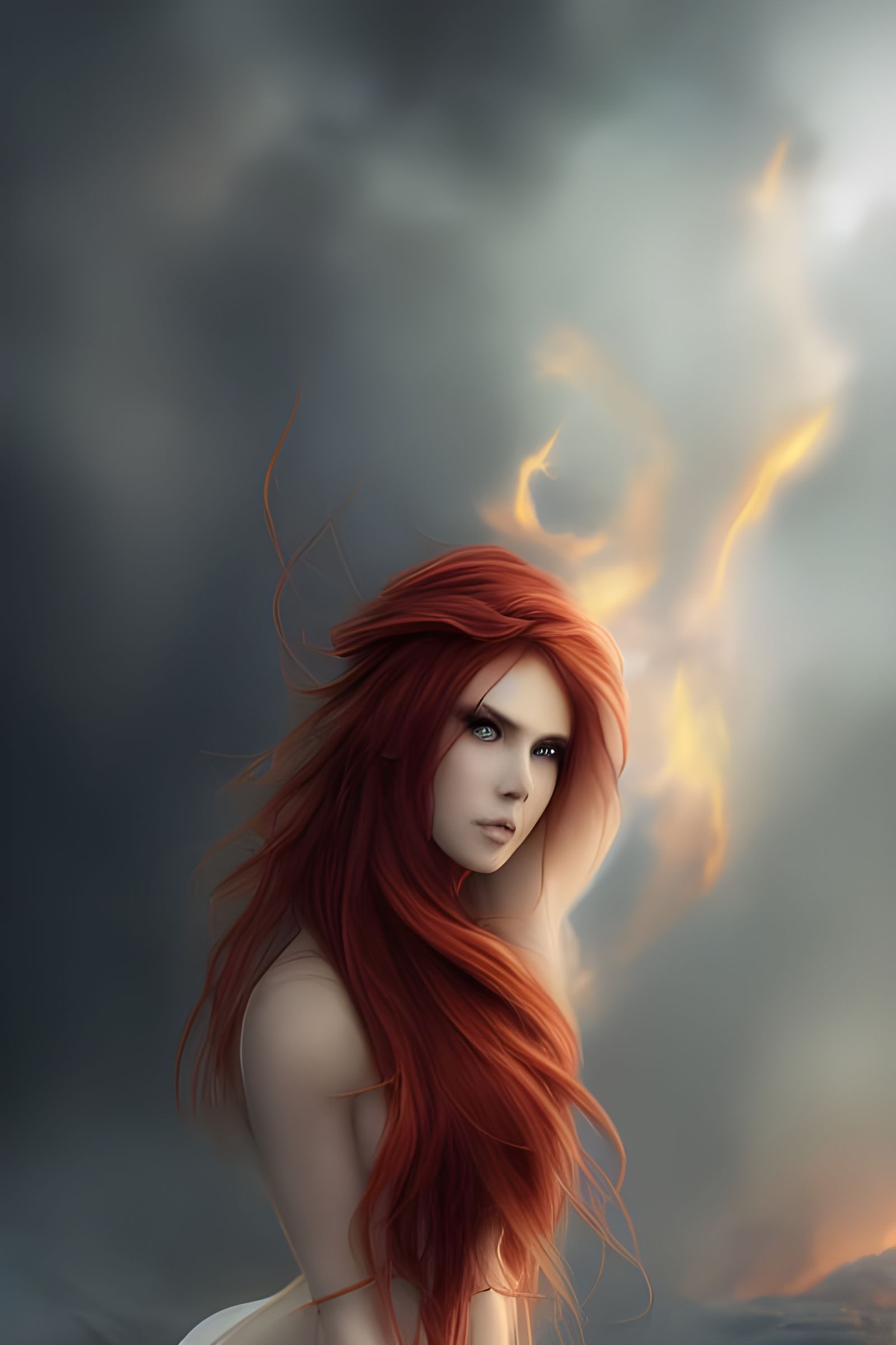Fire Elf Goddess in Hyper-Realistic Digital Illustration