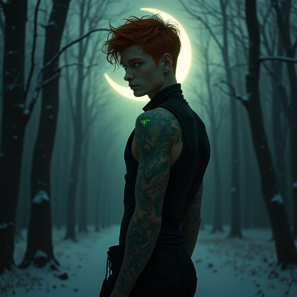 Ginger-Haired Man in Snowy Forest Digital Painting