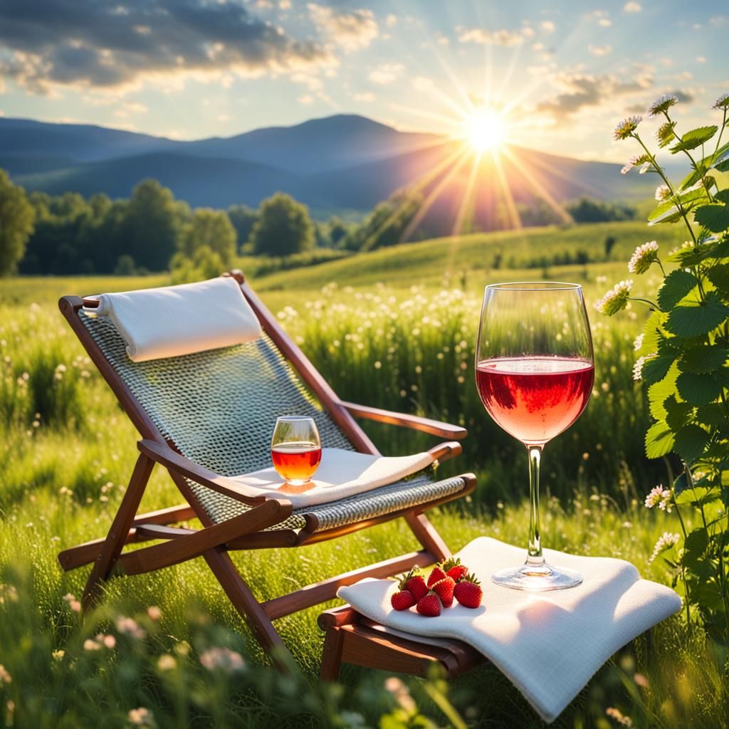 Strawberry Wine at Sunset in a Meadow