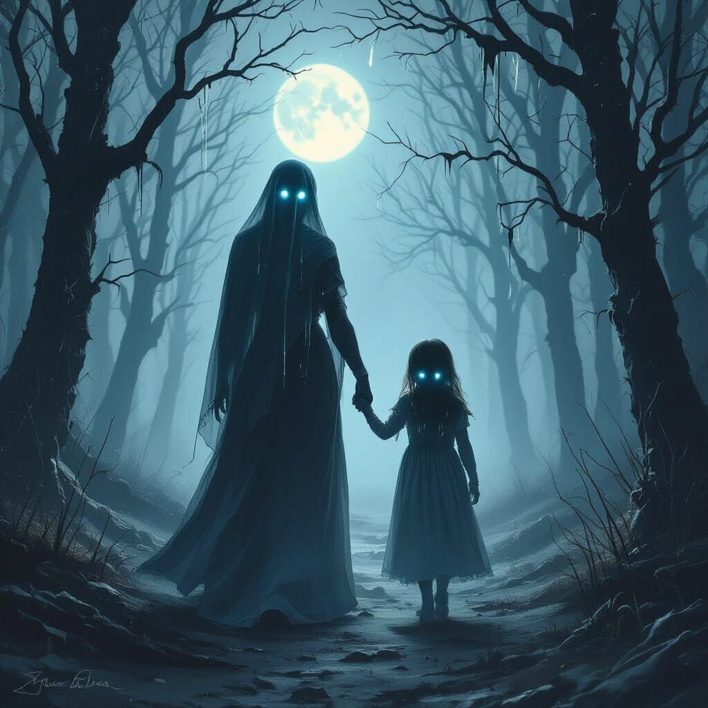 Spectral Mother and Daughter in Moonlit Forest