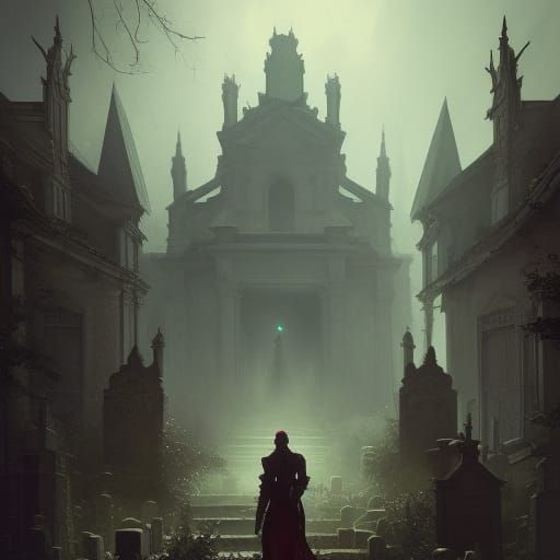 Haunted Cemetery House in Dark Fantasy Style