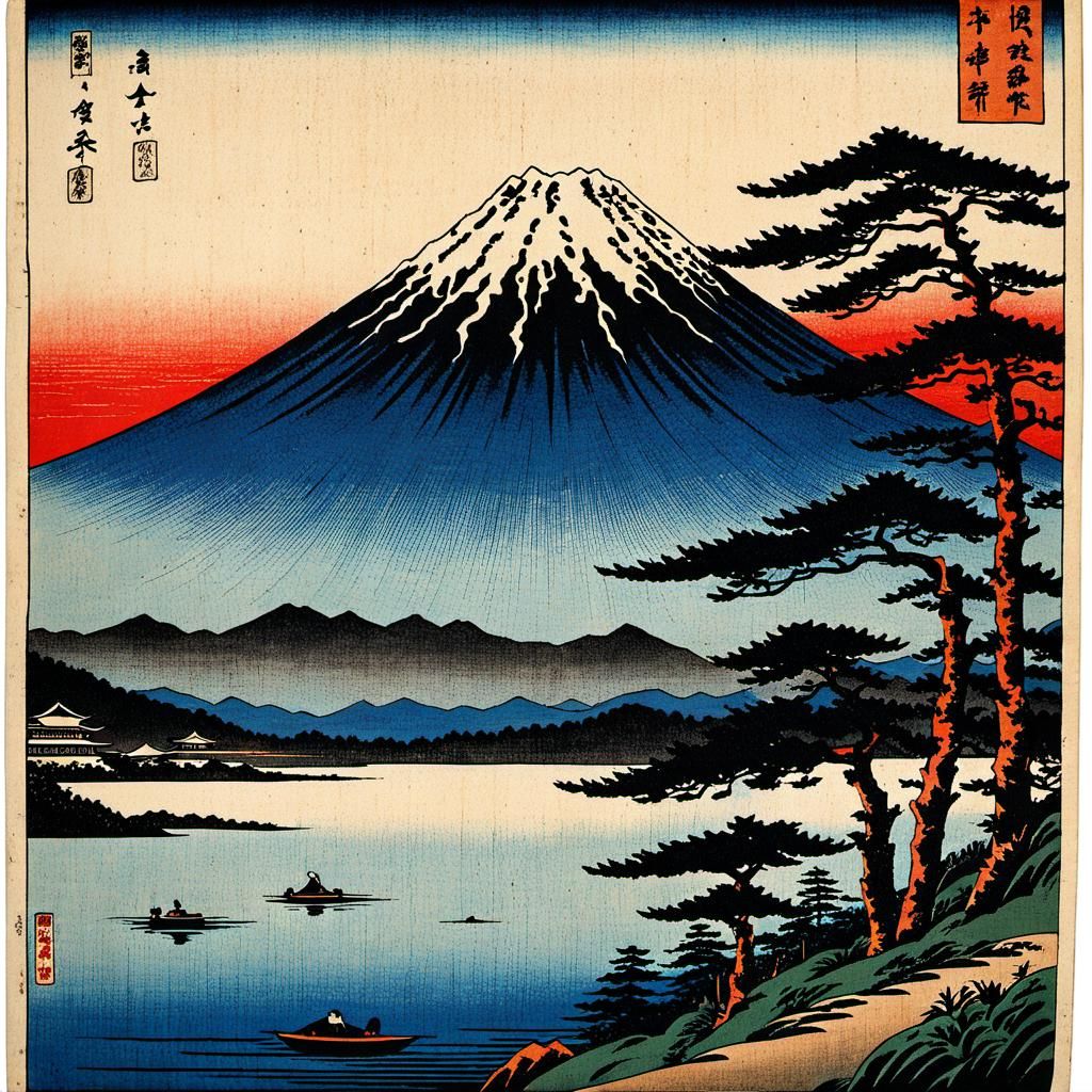 Mount Fuji in Japanese Ukiyo-e Style