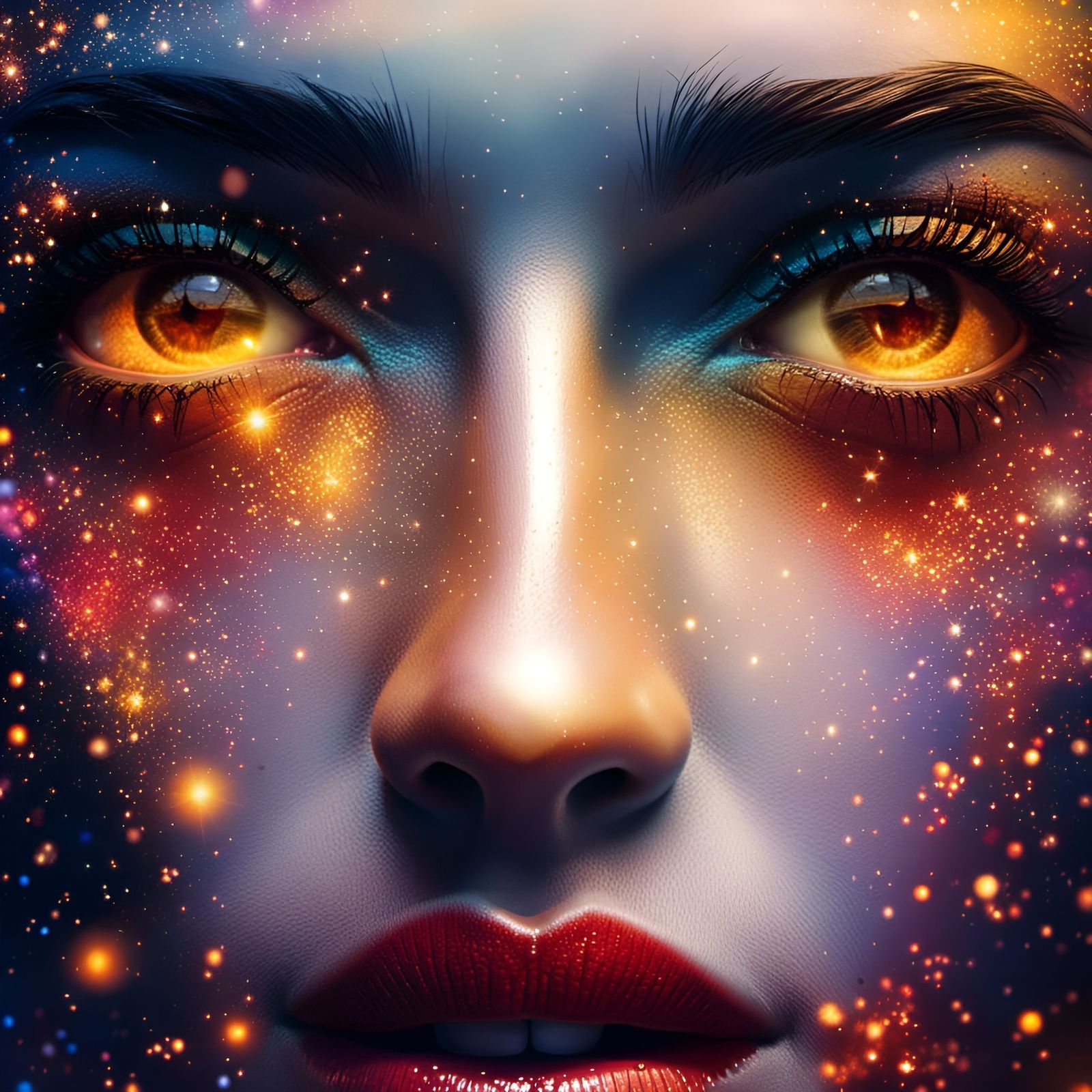 Emotive Portrait Gazing at Sparkling Night Sky