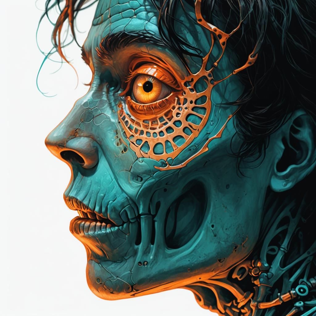 Skeleton in Orange and Teal, Burtonesque Style
