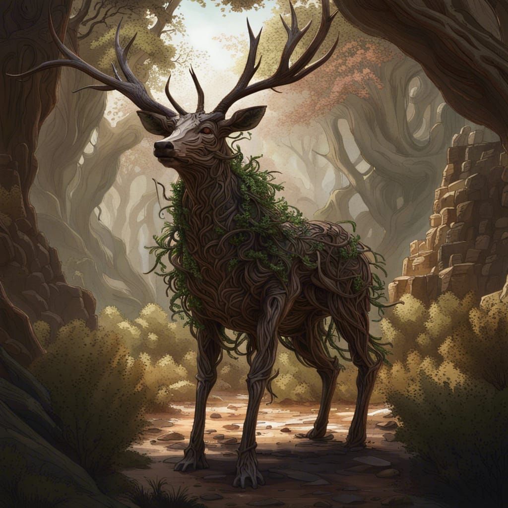 Giant Stag Creates Forests: Dark Fantasy Concept Art