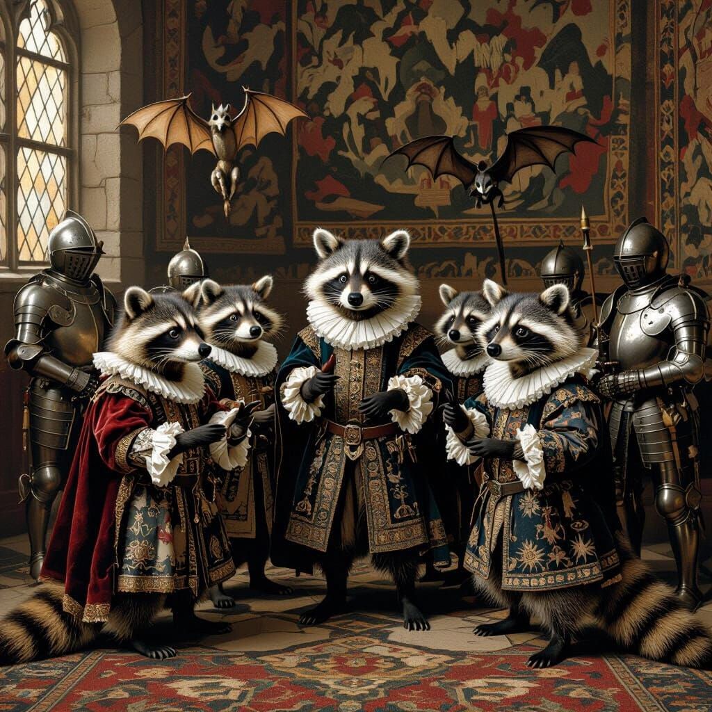 Raccoons and Max in Medieval Court: Baroque Style