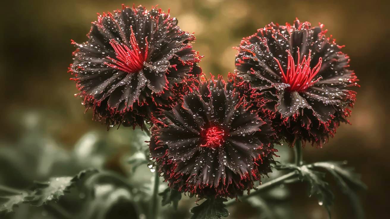 Dark, Gothic Black Flowers with Red Edges