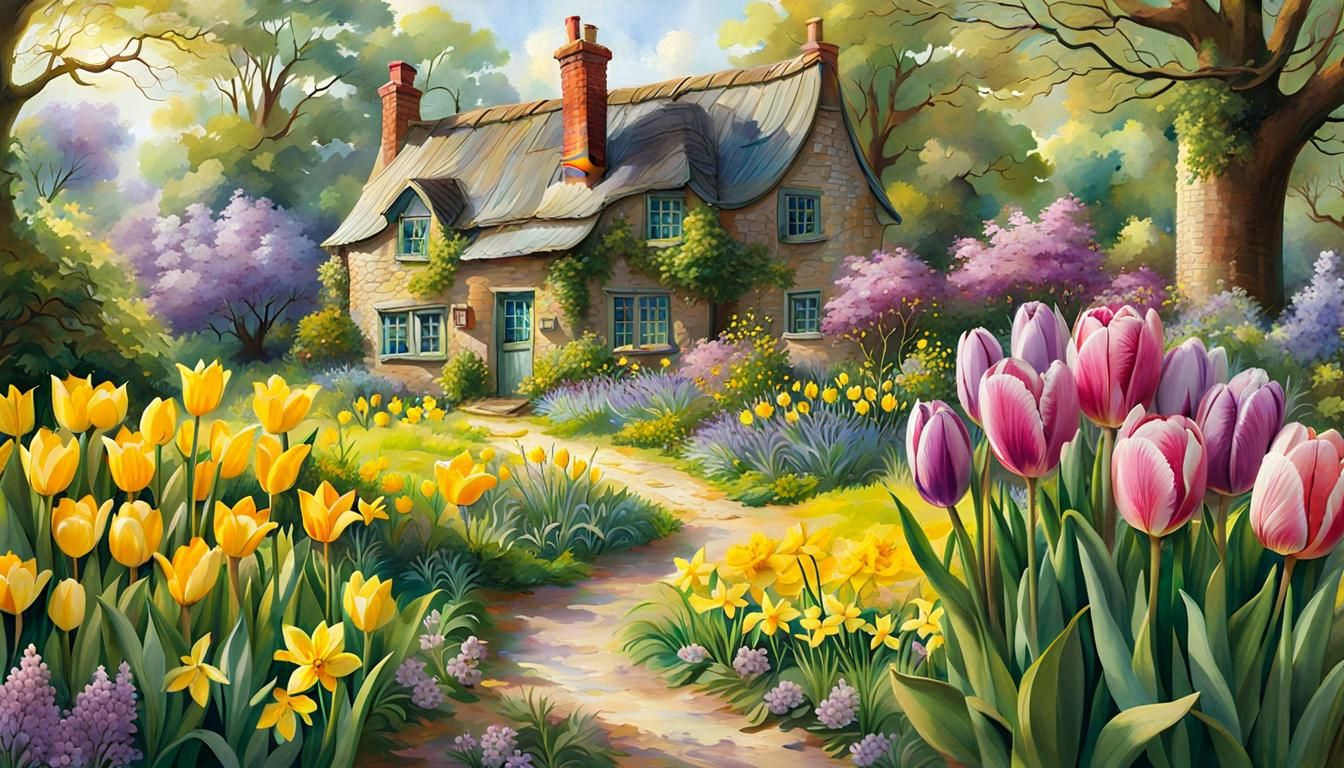 Lush Spring Garden in 3D Game Cinematic Style