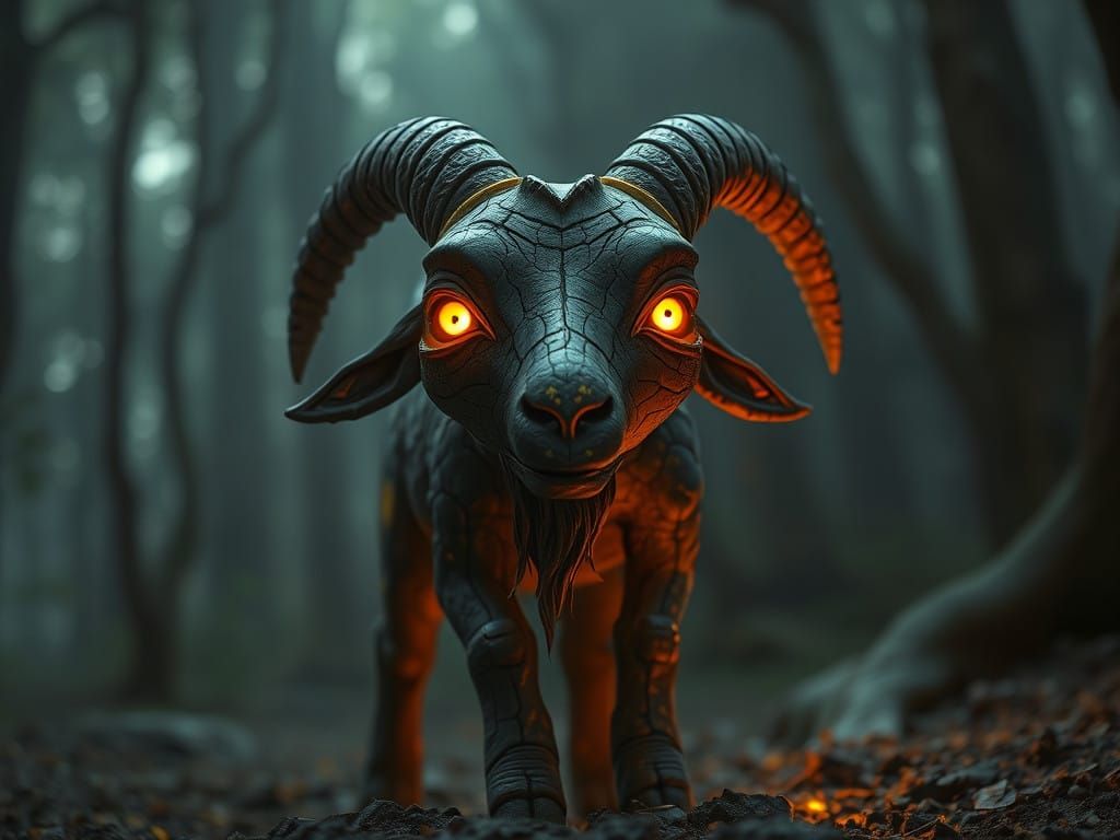 Mystical Goat Golem Illuminates Ancient Forest