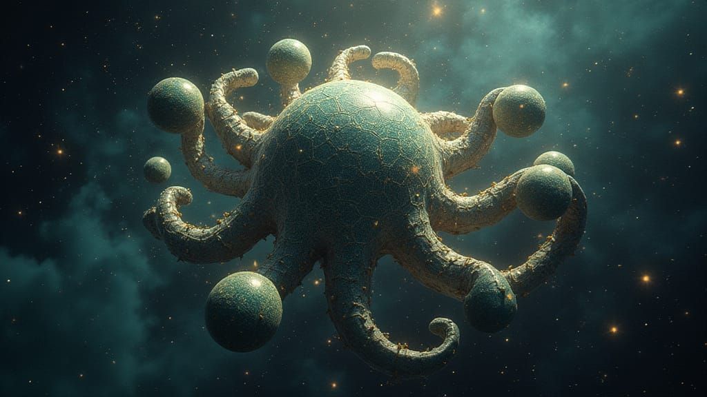 Lovecraftian Cosmic Entity Amidst Ancient Runes