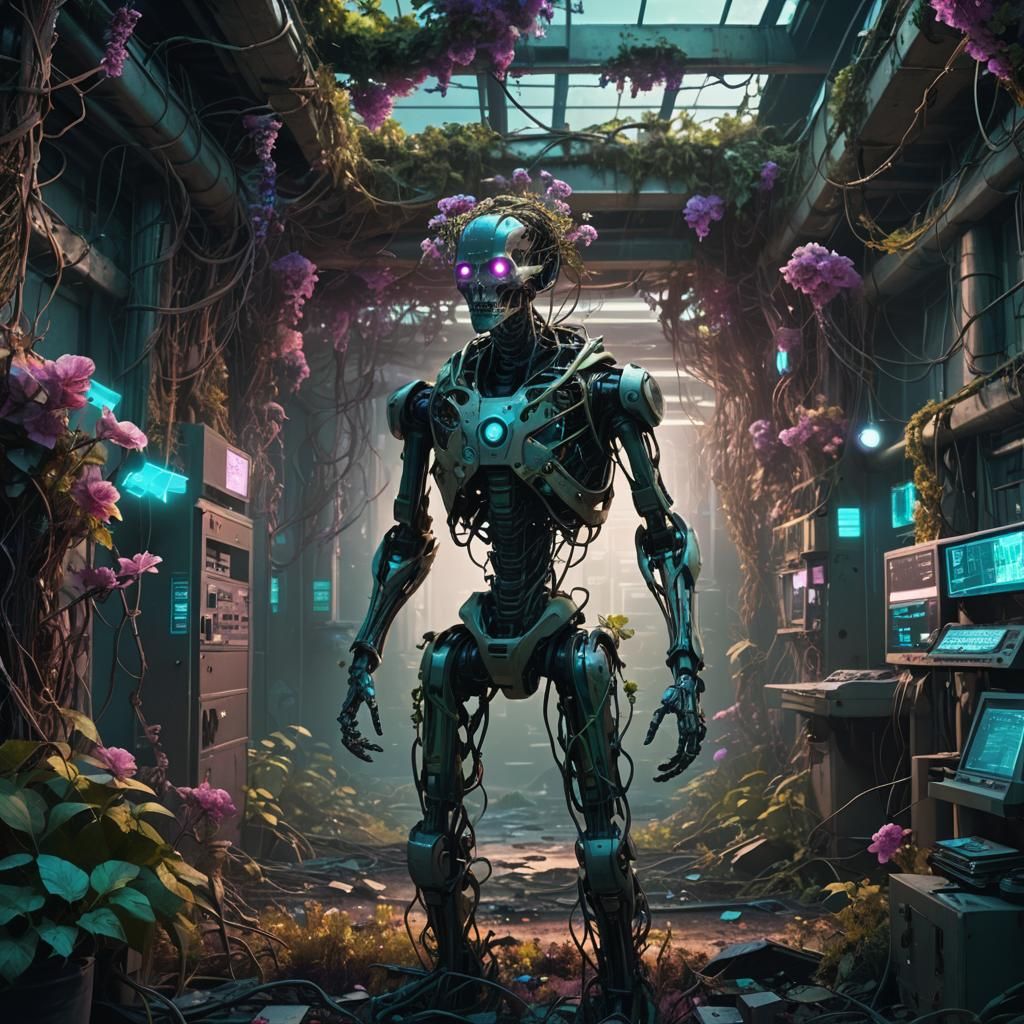 AI Creation in Dystopian Sci-Fi Landscape