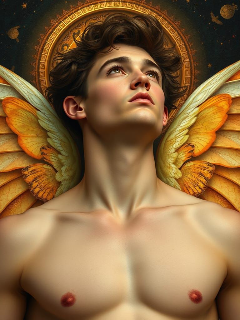 Celestial Male with Butterfly Wings in Art Nouveau Style