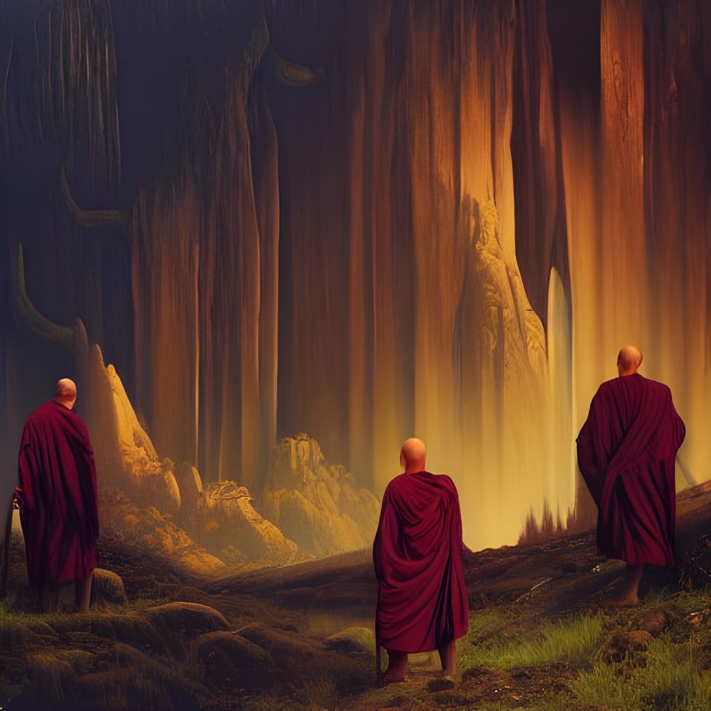 Vampire Monks in Carpathian Mountains Oil Painting