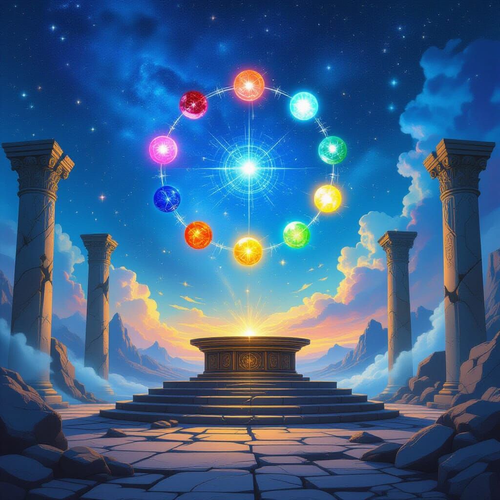 Mystical Sanctuary with Multicolored Energy Spheres