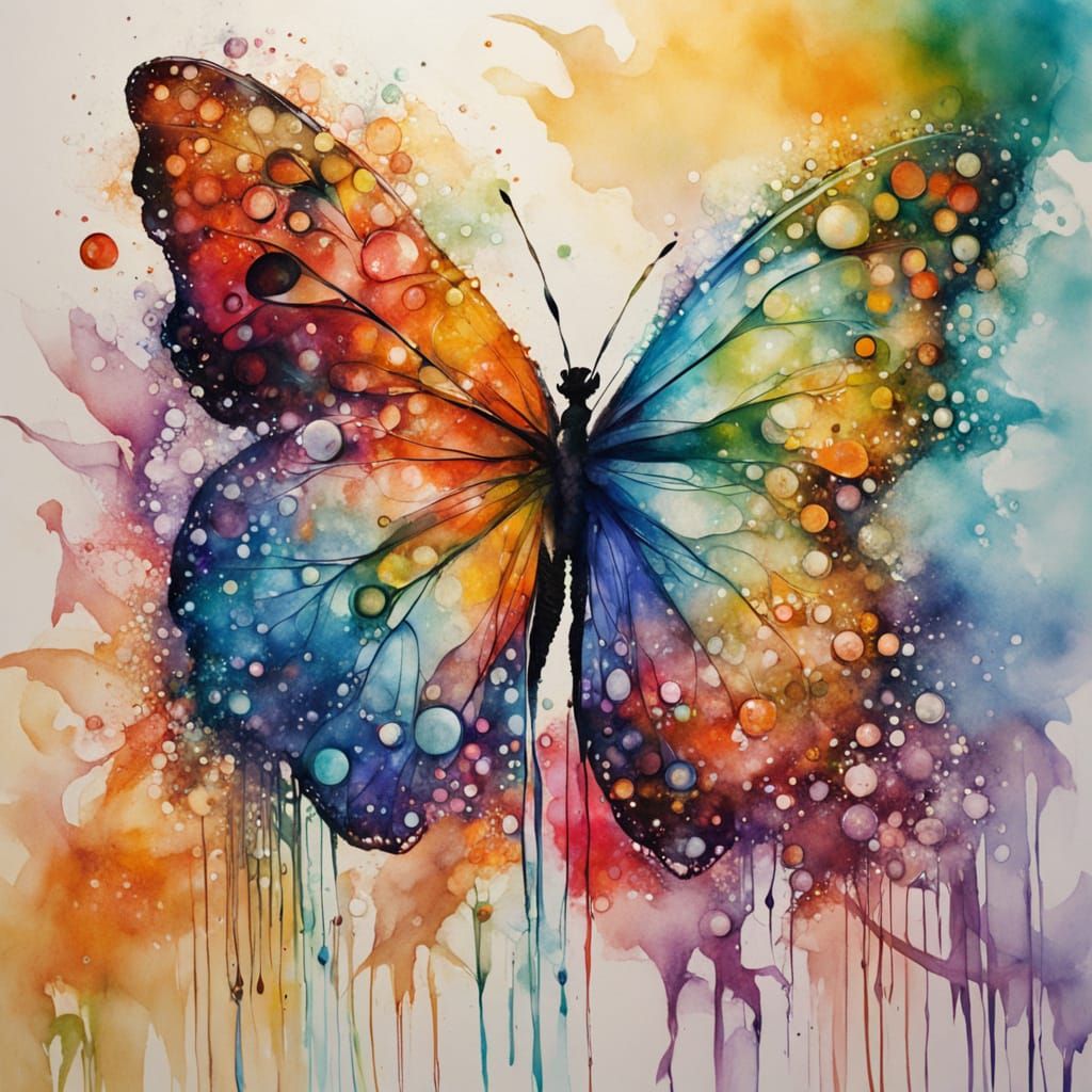 Fluorescent Butterfly in Afremov Style Splash Art