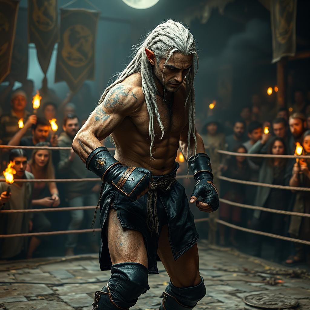 Drow Fighter in Medieval Boxing Ring