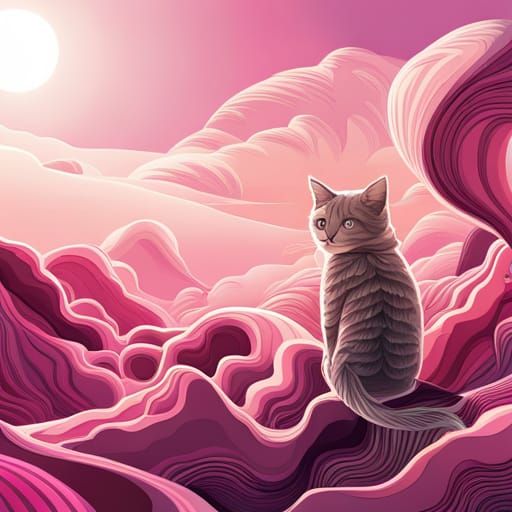 Pink Kawaii Cat Sticker Design with Transparent Background