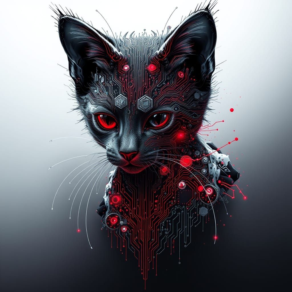 Circuit Board Kitten in Hyper-Detailed Cyberpunk Style