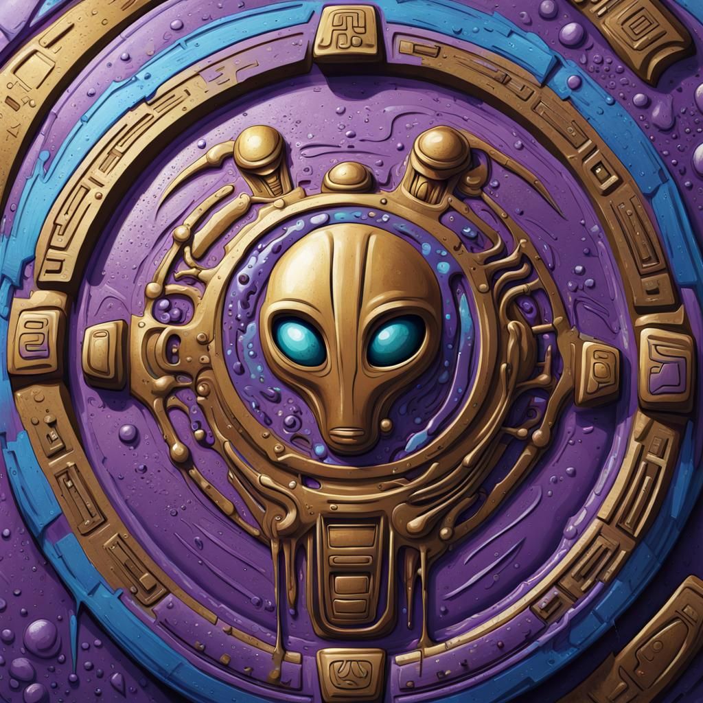 Ancient Alien Shield with Hieroglyphs in Graffiti Art