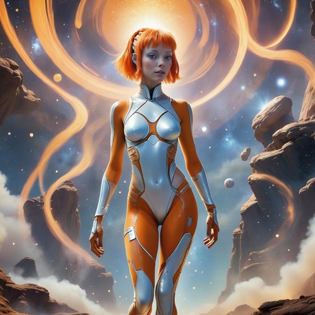Leeloo in Dreamlike Ethereal Landscape, Matte Painting