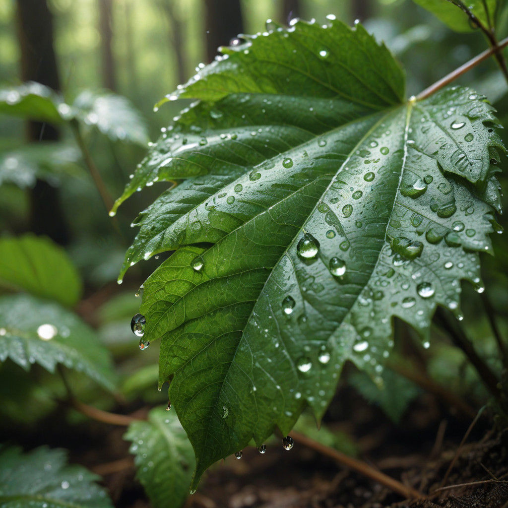 Dazzling Morning Dewdrop on Green Leaf in Macro Photography