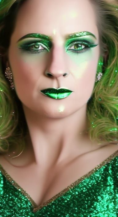 Gaia in Glittering Green Dress and Eyeshadow