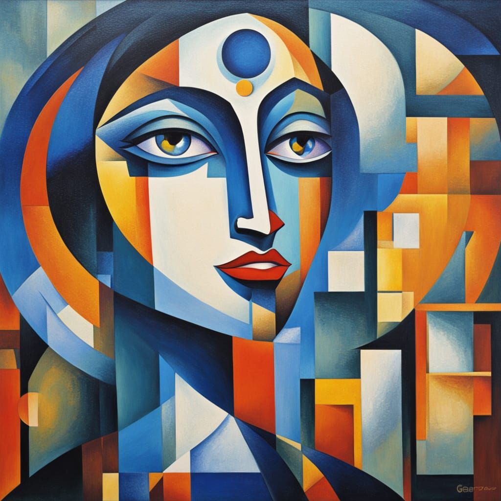 Cubist Portrait with Moonlit Eyes