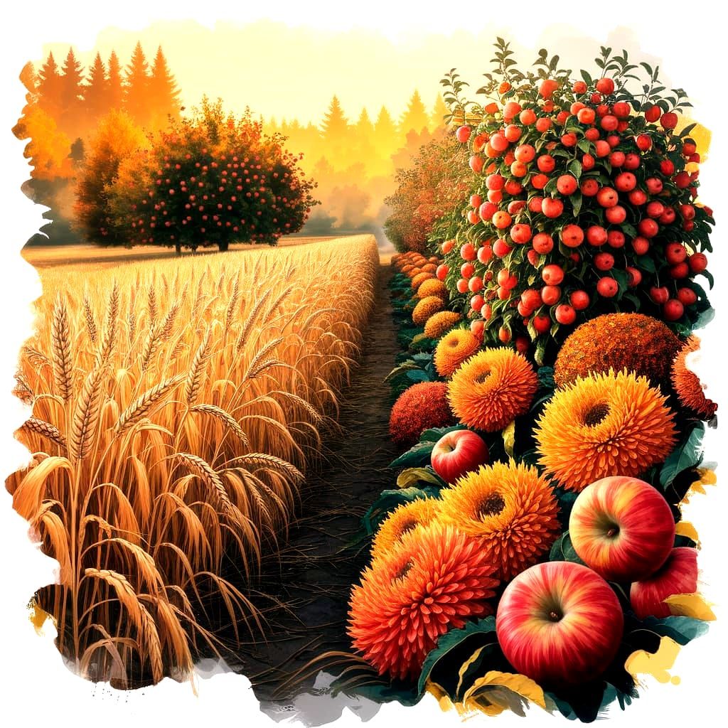 Autumn Harvest Watercolor: Golden Fields and Crimson Apples