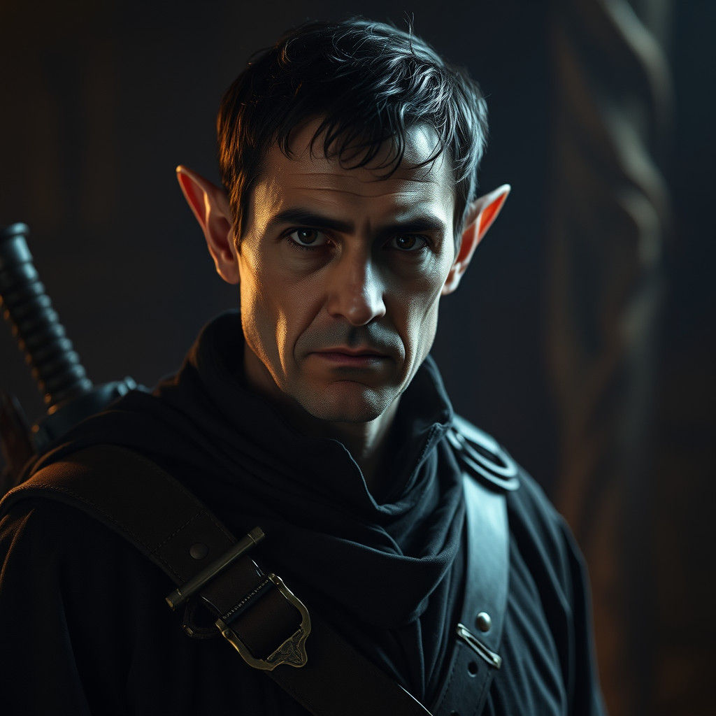 Elven Master of Shadows in Film Noir Style