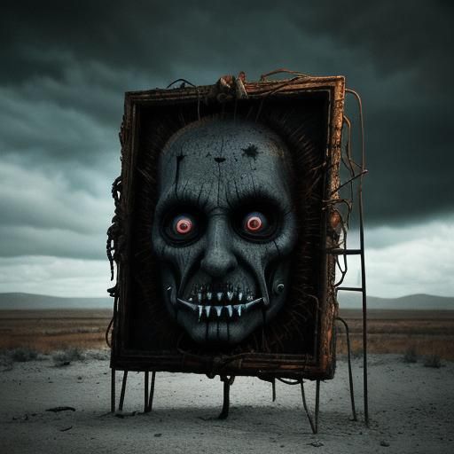 Surreal Warning Sign in Deserted Landscape