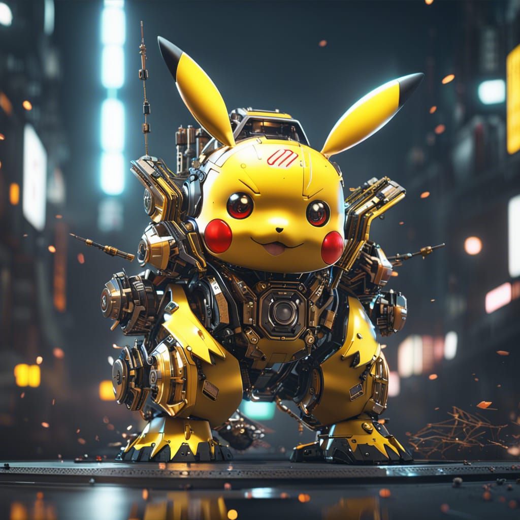 Pikachu in Cyberpunk City with Mech Details