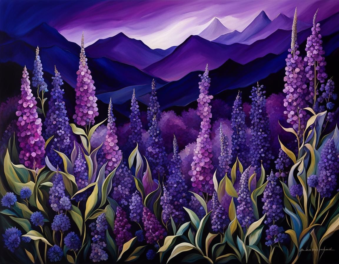 Abstract Purple Gemstone Art with Fine Details