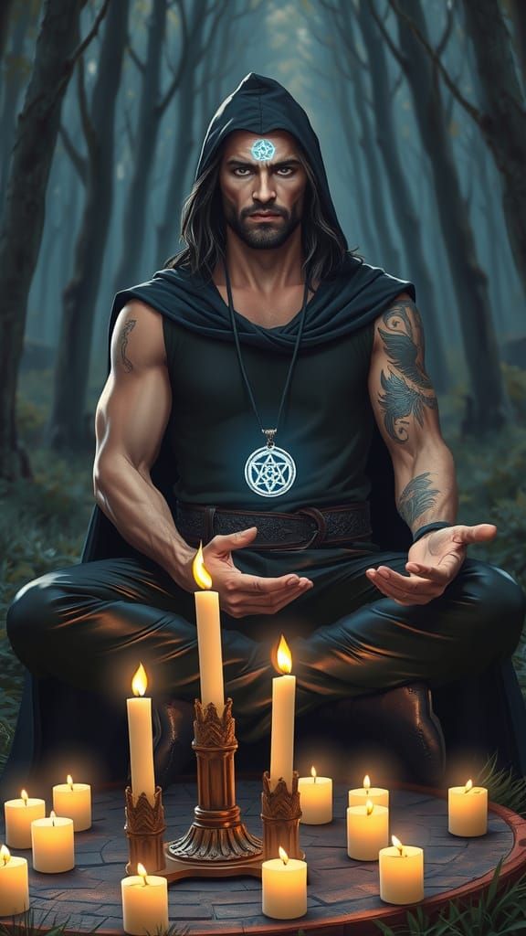 Mystical Warrior in Midnight Forest