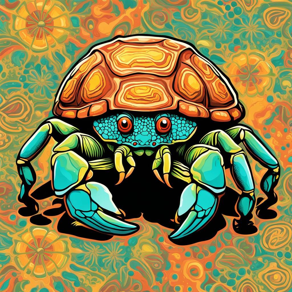 Retro Hermit Crab Lizard in 70s Style