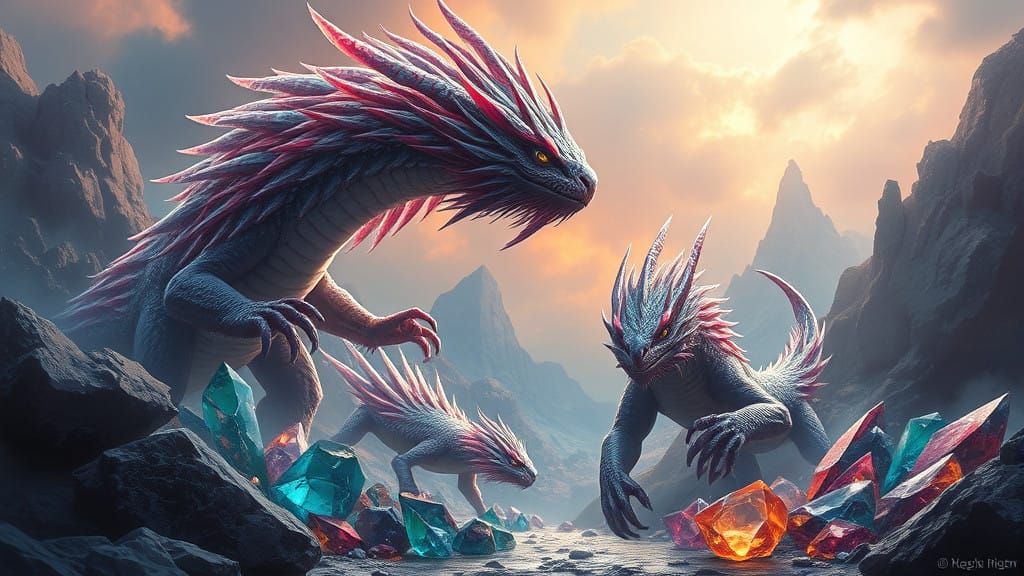 Vibrant Princess Prays in Radiant Gemstone Realm