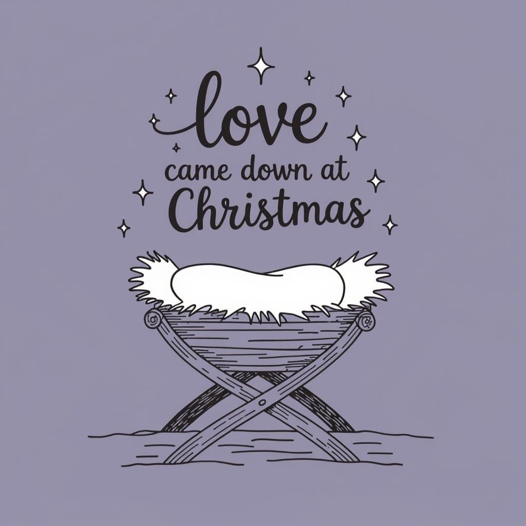 Simple Line Drawing of a Manger with Christmas Message