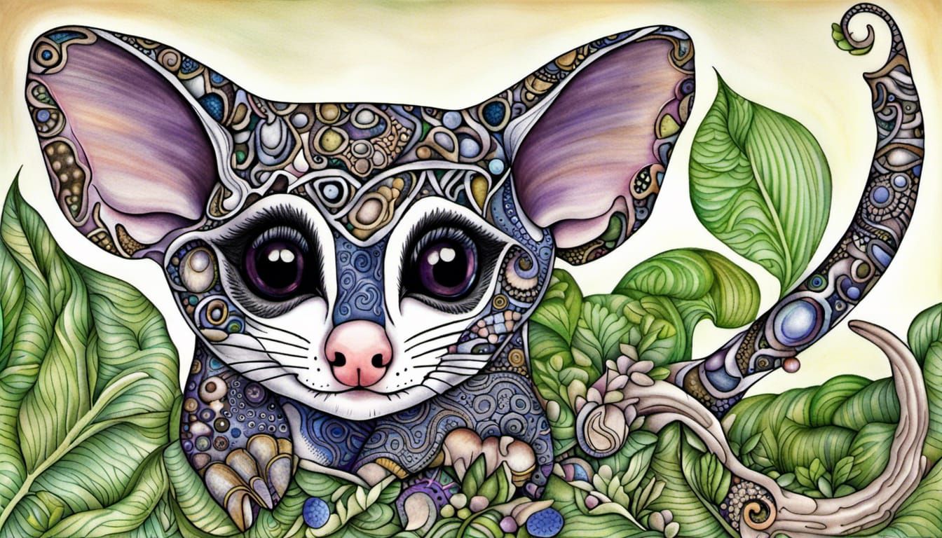 Pygmy Sugar Glider with Fractal Flora and Runes