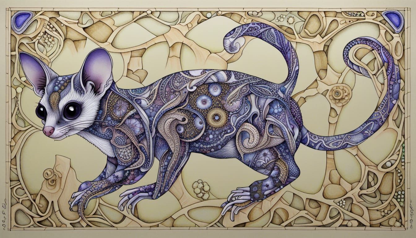 Pygmy Sugar Glider in Quantum Zentangle Style