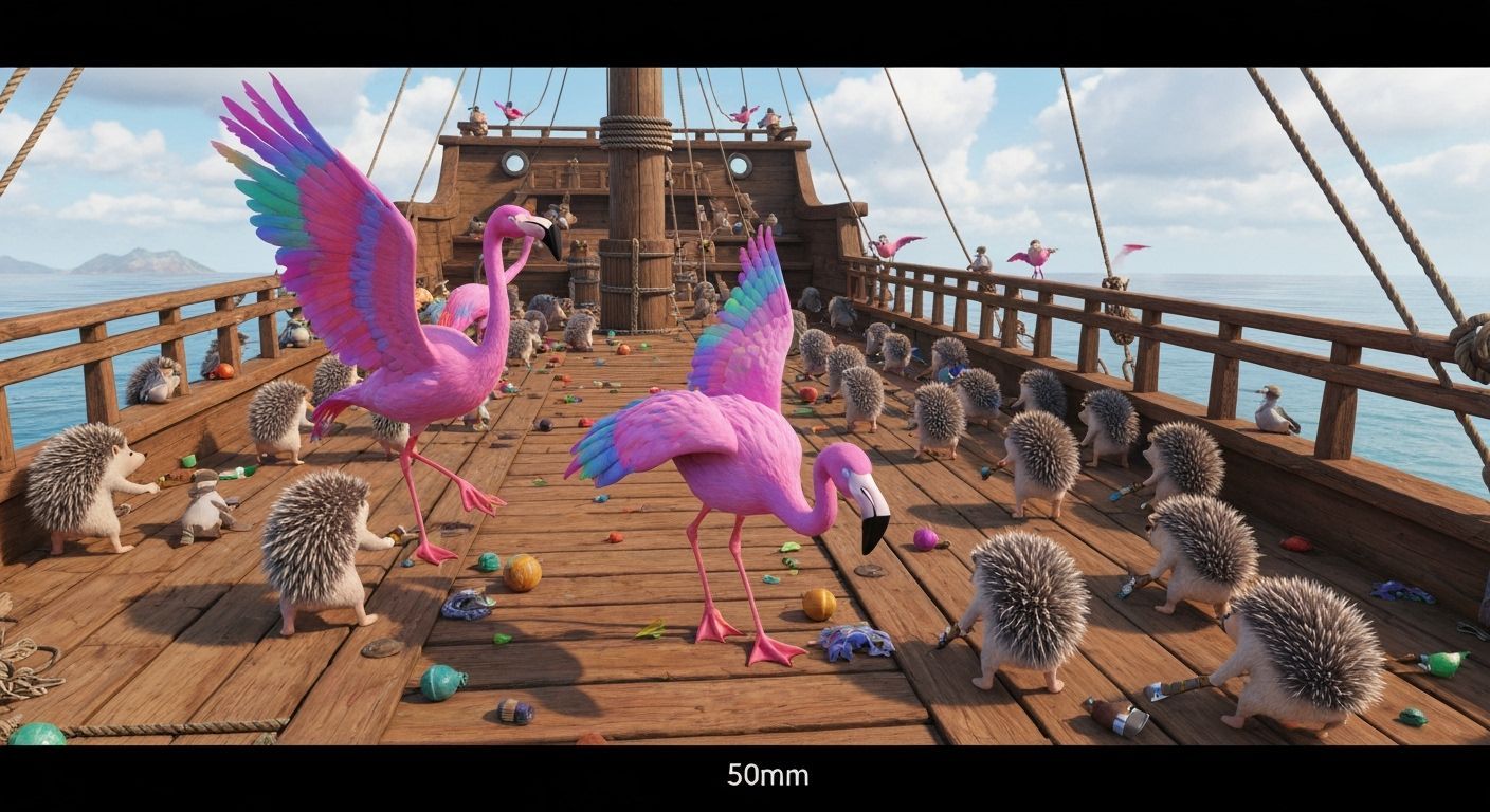 Flamingos Raid Hedgehog Pirate Ship, Digital Art