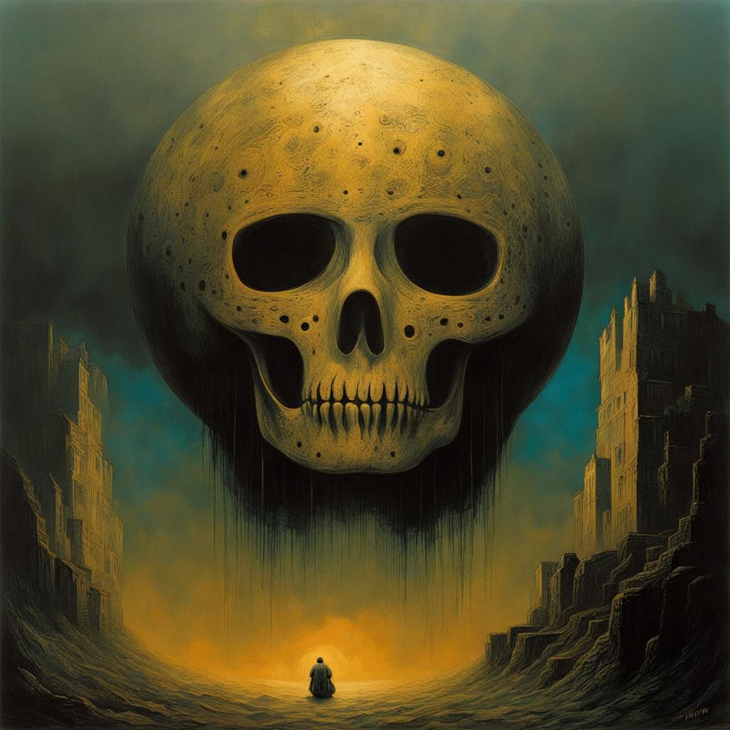 Hello Kitty in Zdzisław Beksiński Sci-Fi Horror Style