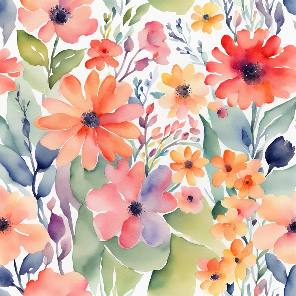 Girl Surrounded by Flowers in Watercolor Style
