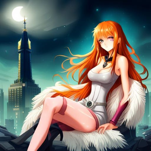 Anime Saint with Orange Hair on Throne