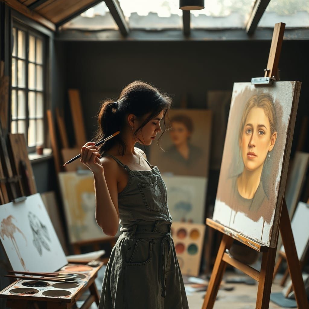 Passionate Artist in Impasto Impressionist Studio