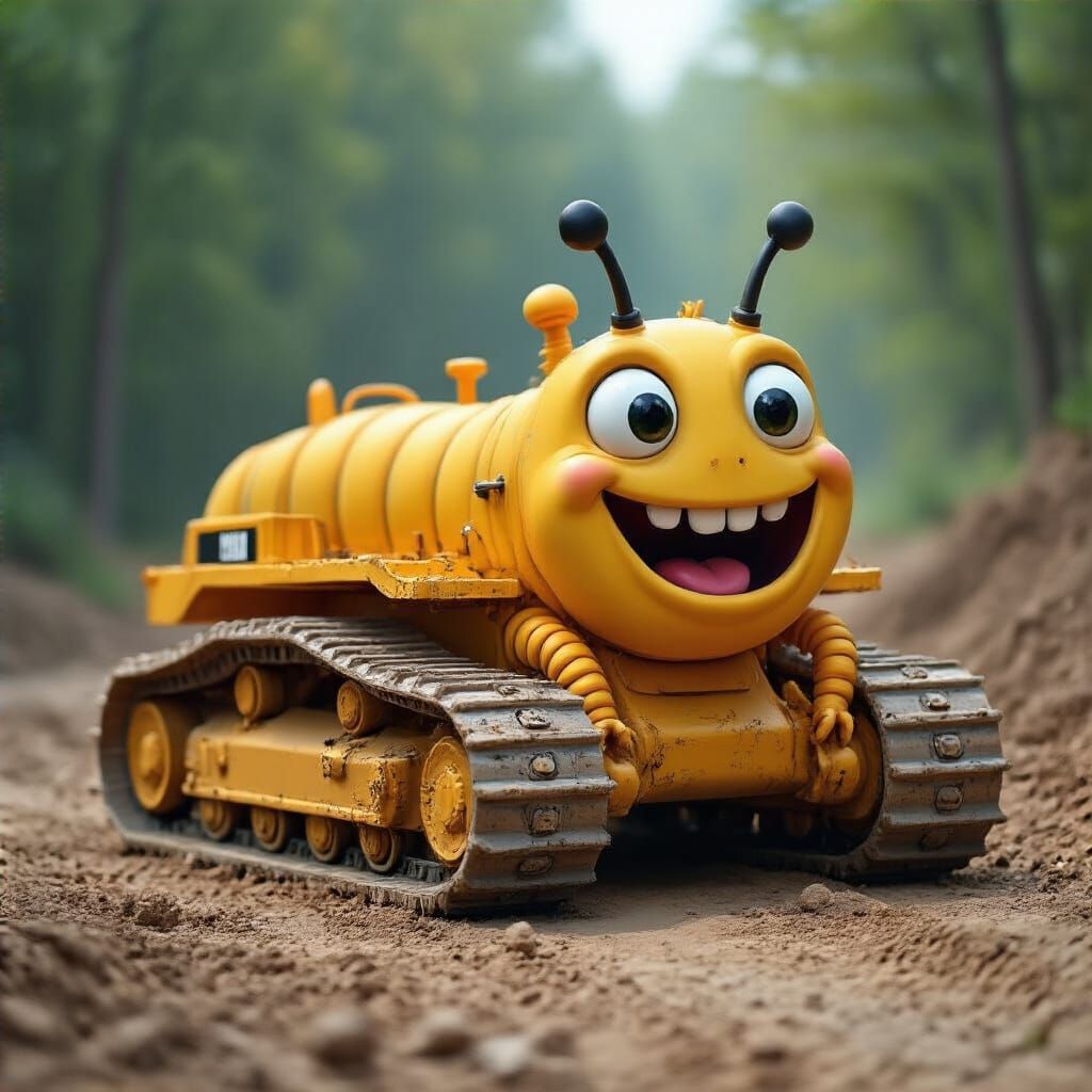 Happy Yellow Caterpillar Bulldozer Working Hard