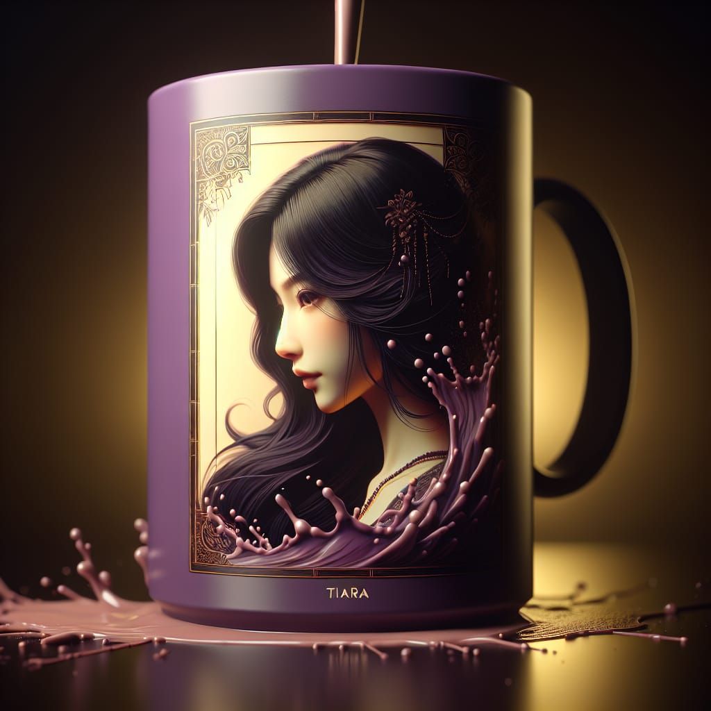Hyperrealistic Purple Mug with Portrait of Tiara