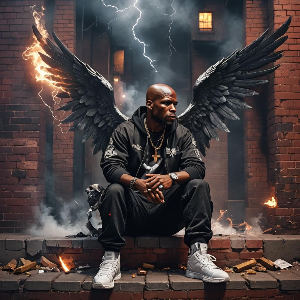 Rapper DMX with Angel Wings and Pit Bull